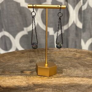 Elegant Black and iridescent beaded Chain Earrings